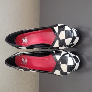 Black and White Check Wedge Heels